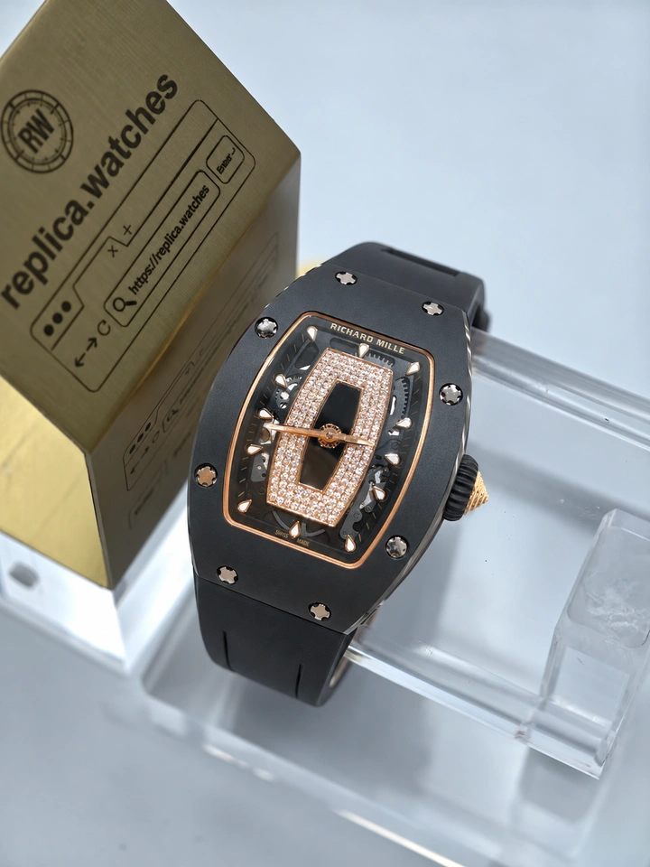Richard Mille RM 07-01 Gem-Set Black Ceramic Onyx Dial Clone Watch CRMA2 Automatic Luxury Timepiece