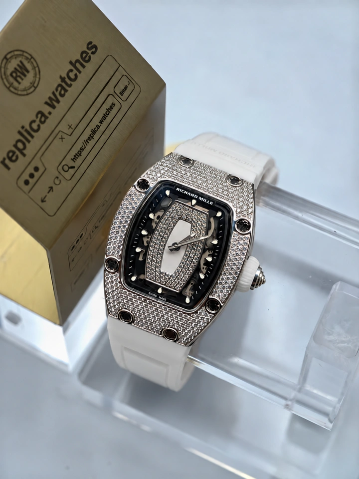 Richard Mille RM 07-01 White Gold Full Diamond Skeleton Dial Clone CRMA2 Hand Winding 1:1 Clone Watch