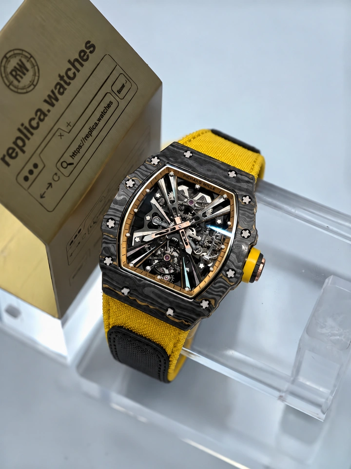 Richard Mille RM 12-01 Carbon TPT and Gold Clone Watch Manual Tourbillon Skeleton Dial Luxury Super Clone Timepiece