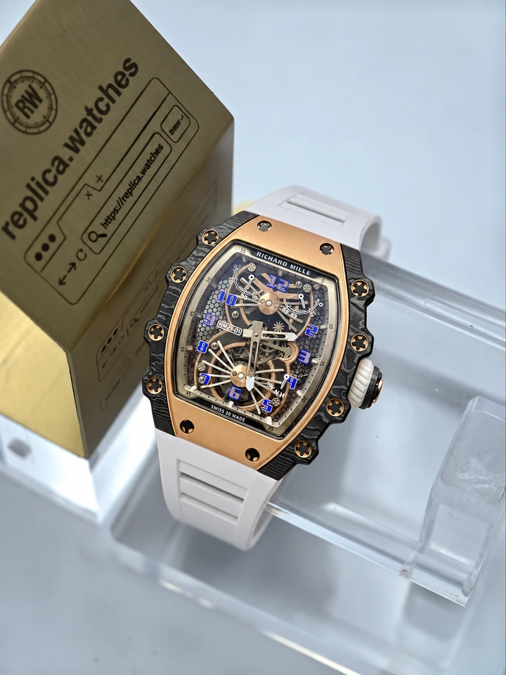 Richard Mille RM 21-01 Tourbillon Aerodyne Super Clone Watch Carbon Fiber, Rose Gold Finish & Manual Tourbillon