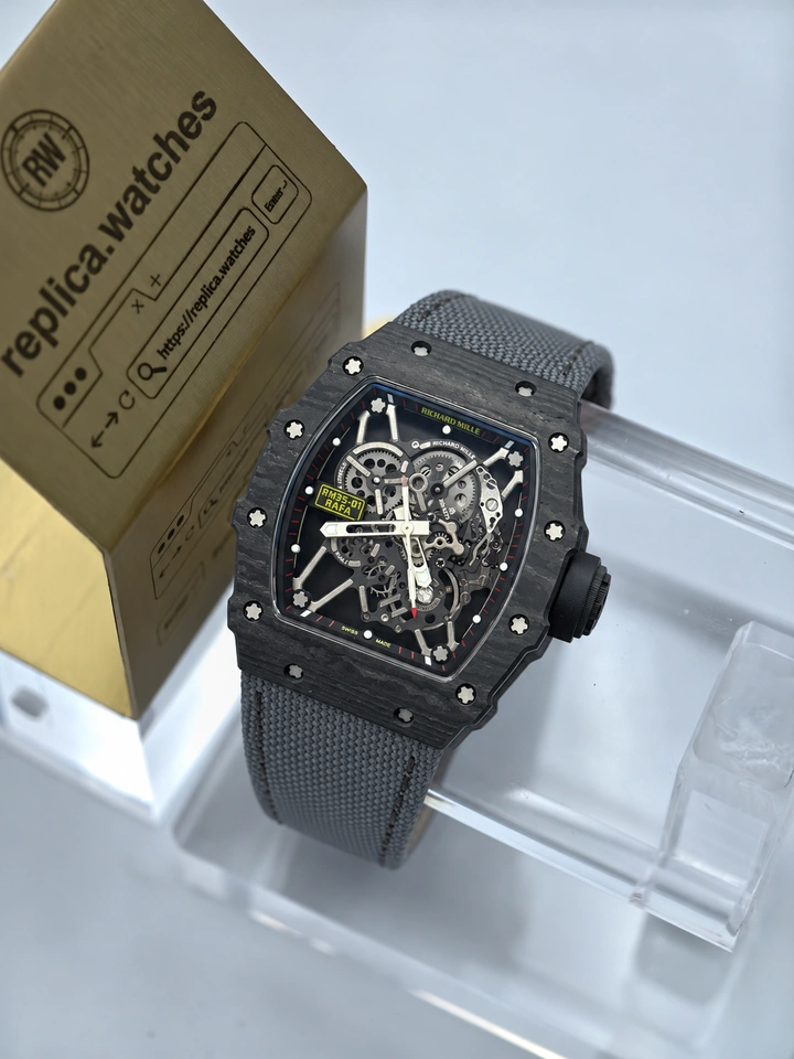 Richard Mille RM 35-01 Rafael Nadal Clone Watch RMUL3 Manual Winding Skeleton Movement Carbon Fiber Super Clone