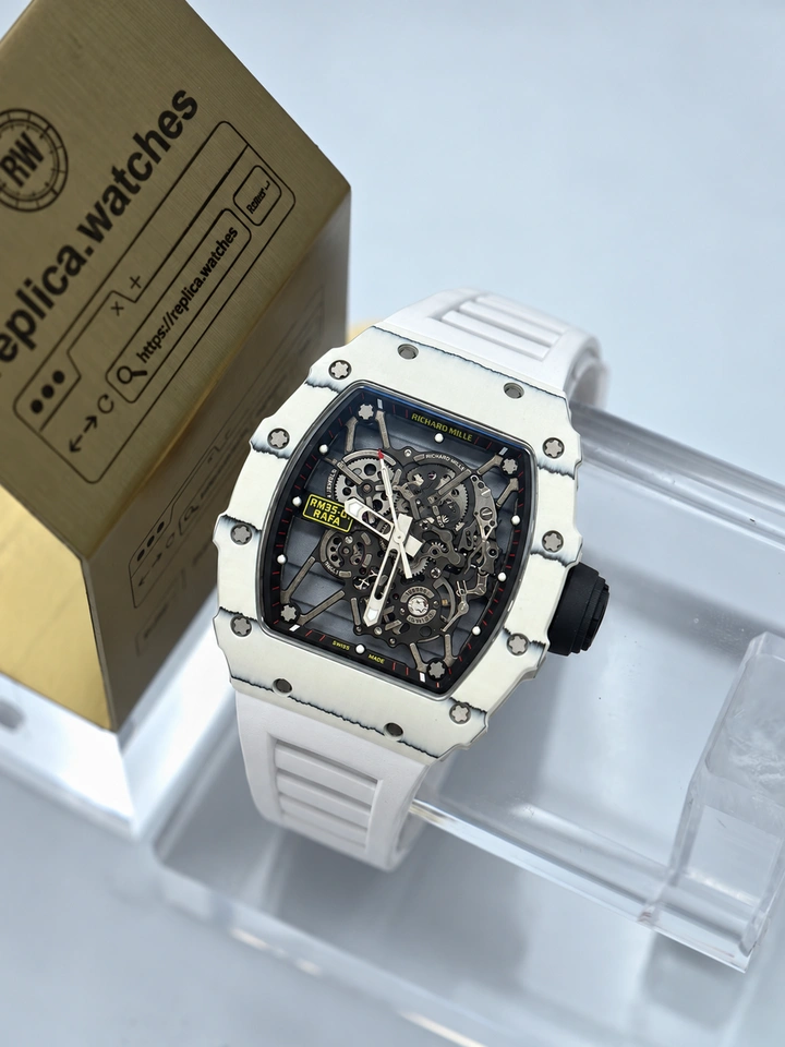 Richard Mille RM 35-01 Rafael Nadal White Carbon Fiber Skeleton Dial Clone Watch with Clone RMUL3 Movement