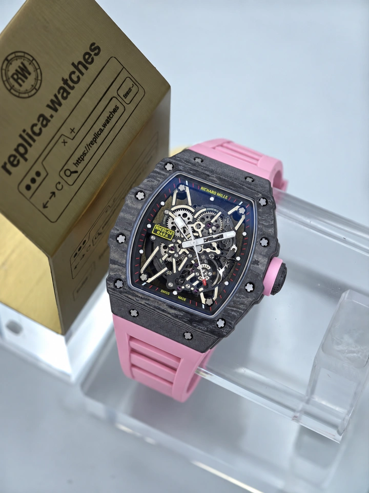 Richard Mille RM 35-02 Rafael Nadal Pink Rubber Strap Clone Watch Skeleton RMAL1 Automatic Movement