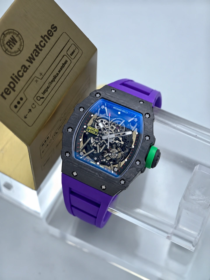 Richard Mille RM 35-02 Rafael Nadal Purple Rubber Strap Clone Watch Skeleton Dial RMAL1 Automatic Super Clone