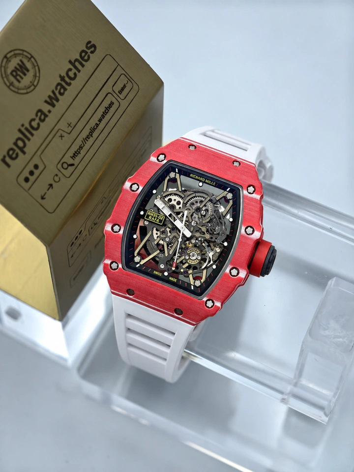 Richard Mille RM 35-02 Rafael Nadal Red Magic Clone Watch 50mm Skeleton Dial White Rubber Strap