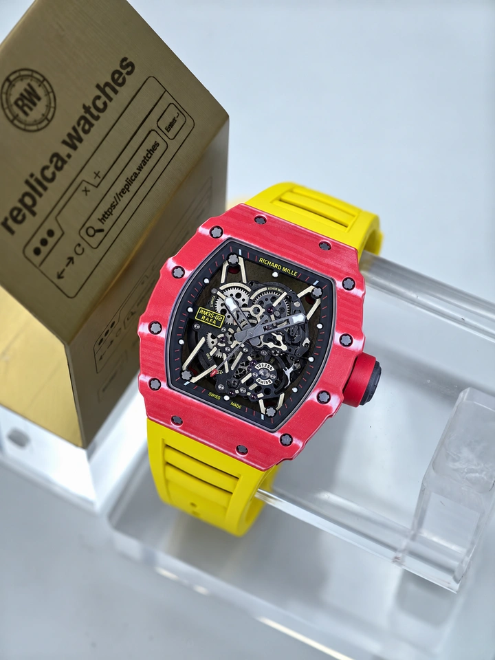 Richard Mille RM 35-02 Rafael Nadal Red Magic Clone Watch Yellow Rubber Strap RMAL1 Automatic Skeleton Movement