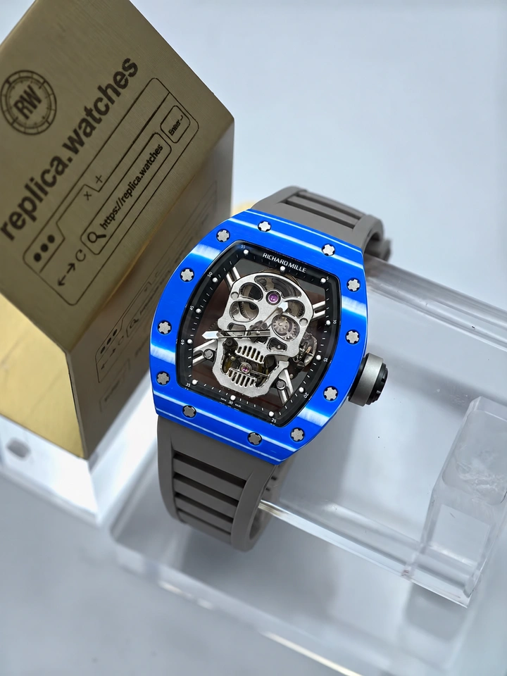 Richard Mille RM 52-01 Skull Tourbillon Blue Quartz Composite Fiber Watch Super Clone with Skeleton Design