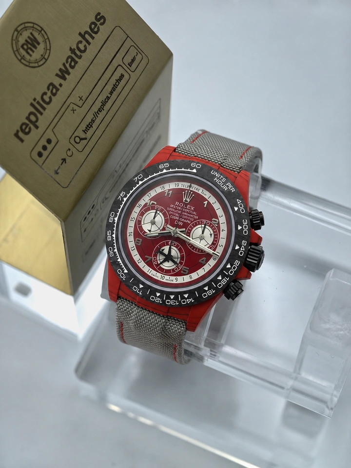 Rolex Daytona DiW Avia Red Clone Watch 40mm Quartz Fiber Carbon Case Super Clone Cal.4130 Chronograph