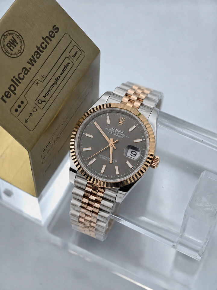 Rolex Datejust M126231-0013 36mm Grey Dial Super Clone Watch with Rose Gold Bezel & Clone Calibre 3235