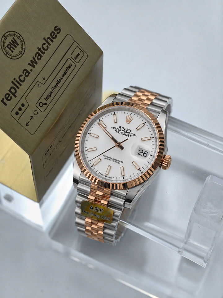Rolex Datejust M126231-0017 36mm White Dial Two Tone Rose Gold Super Clone Watch with Clone 3235 Movement