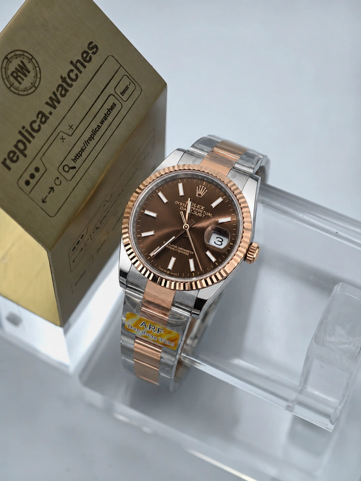Rolex Datejust M126231-0044 36mm Chocolate Sunray Dial Two Tone Rose Gold 1:1 Clone Watch with Clone Calibre 3235