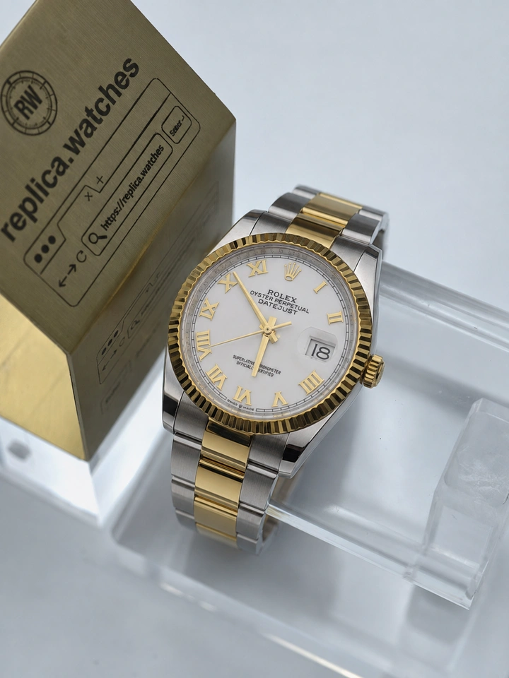 Rolex Datejust M126233-0048 36mm White Dial Gold Roman Numerals Super Clone Watch Clone Calibre 3235 Movement