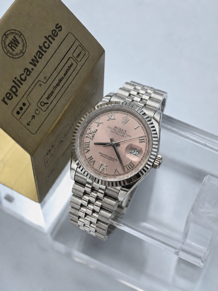 Rolex Datejust M126234-0065 36mm Pink Dial Clone Watch with Roman Numerals Super Clone Calibre 3235