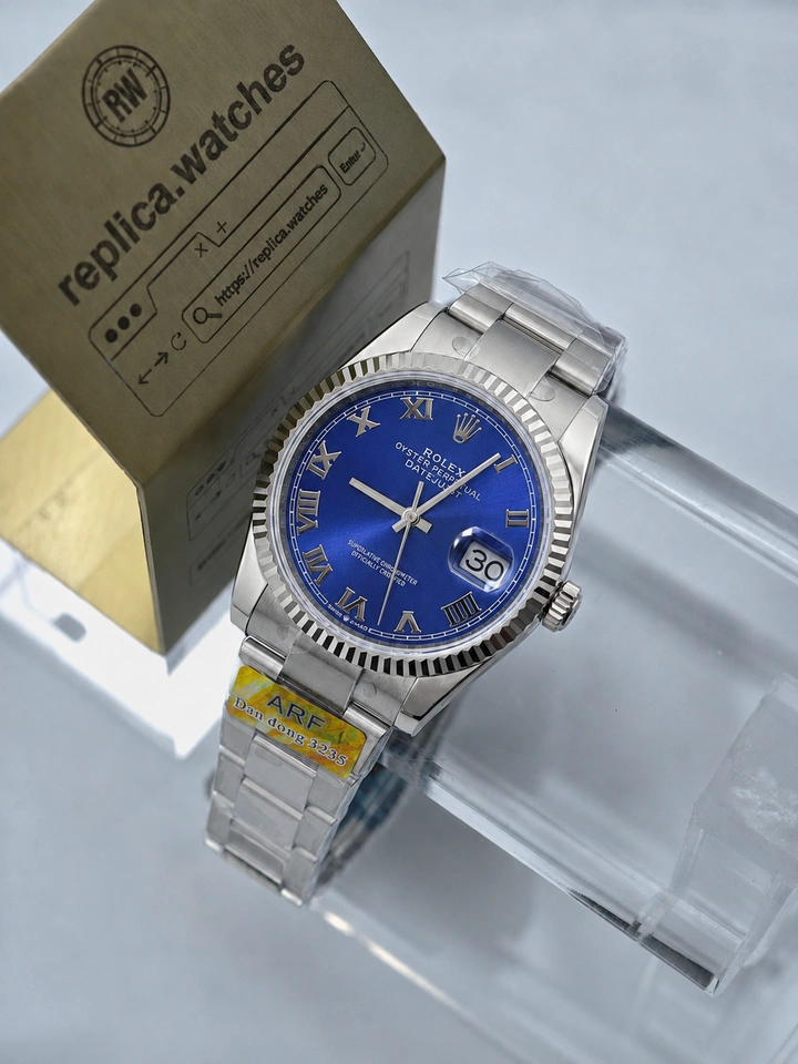 Rolex Datejust M126234-0070 Clone Watch 36mm Blue Sunburst Dial Roman Numerals Super Clone 904L Steel
