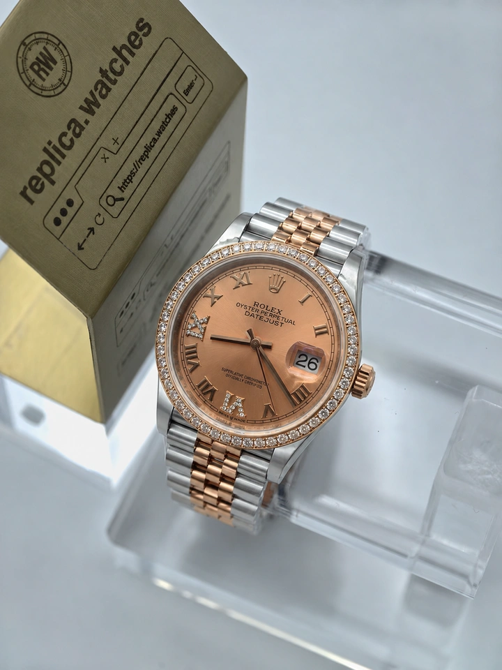 Rolex Datejust M126281RBR-0037 Clone Watch 36mm Rose Dial Roman VI IX Synthetic Zirconia Super Clone Cal.3235