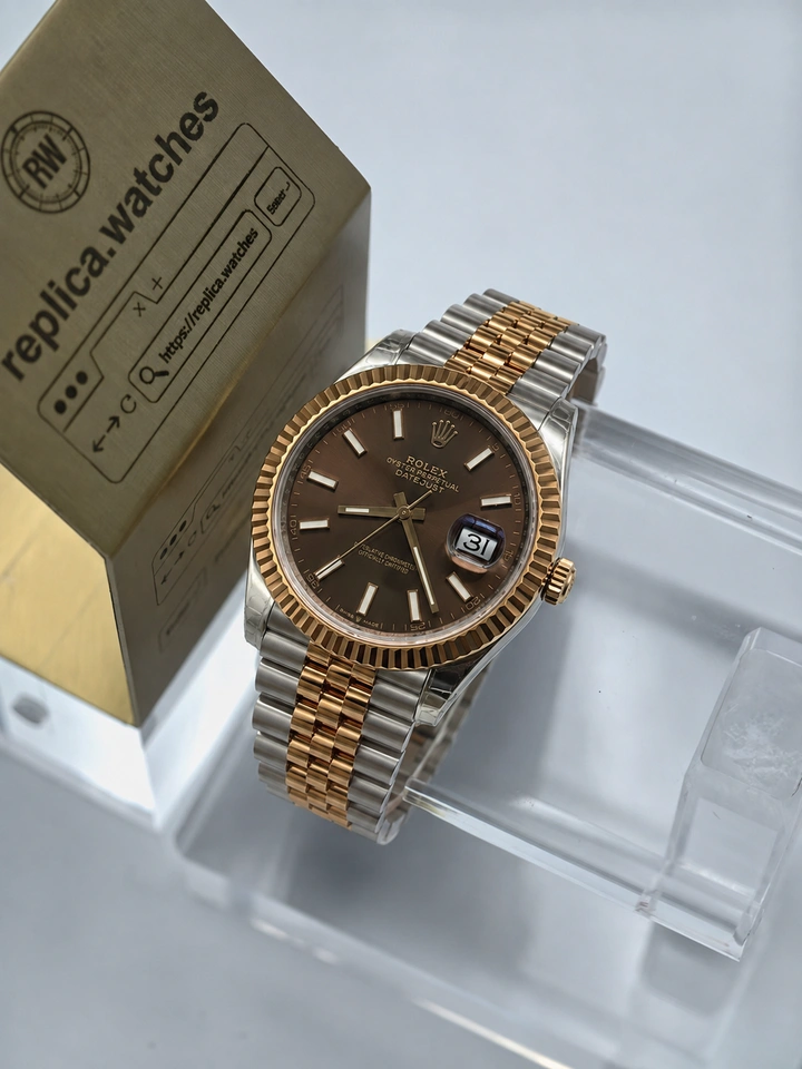 Rolex Datejust M126331-0002 41mm Super Clone Watch Chocolate Brown Dial Two Tone Rose Gold Clone 3235