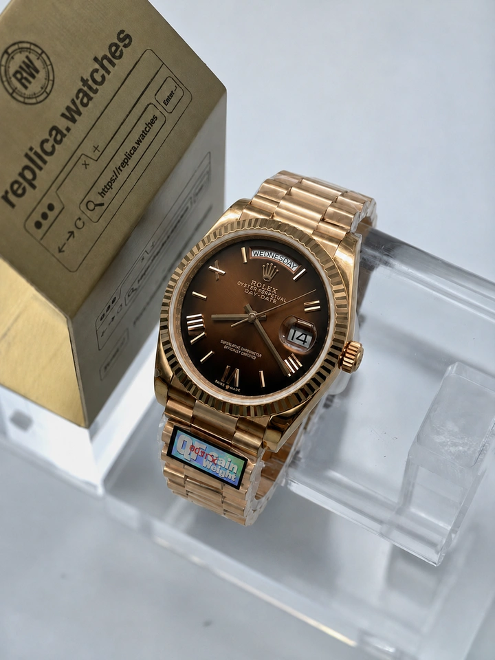 Rolex Day Date M128235-0075 Clone Watch 36mm Chocolate Ombré Dial Rose Gold Gain Weight Super Clone
