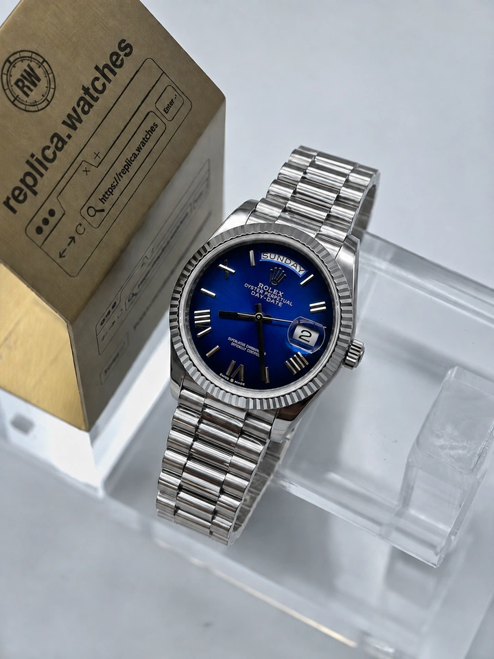 Rolex Day Date M128239-0063 Super Clone Watch 36mm Blue Ombré Dial 904L Steel Clone Edition