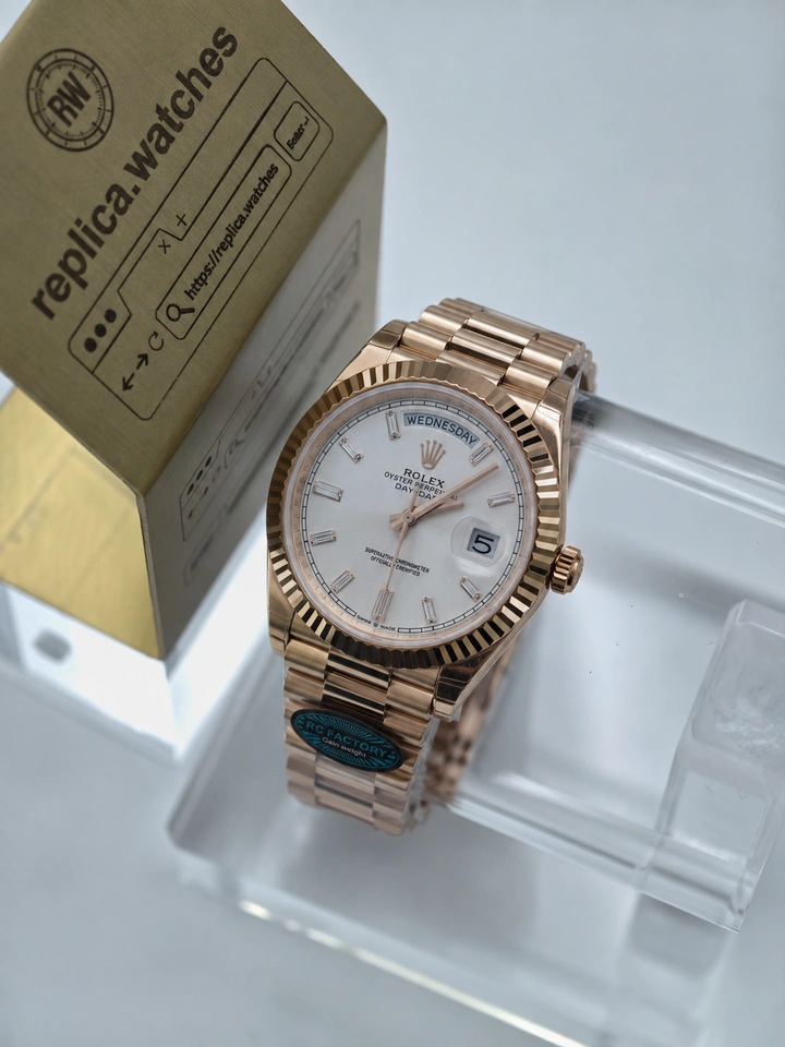 Rolex Day-Date M228235 Super Clone Watch 40mm Silver Dial Rose Gold Tone Clone Cal.3255 Movement