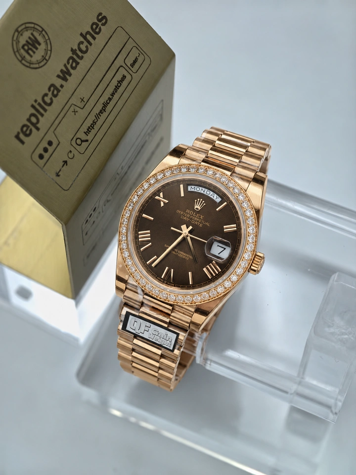 Rolex Day-Date M228345RBR-0009 Clone Watch 40mm Chocolate Roman Dial President Bracelet Super Clone Cal.3255