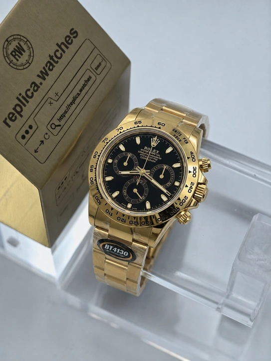 Rolex Daytona M116508-0004 Super Clone Watch Black Dial 904L Steel 18K Gold Finish Clone Calibre 4130
