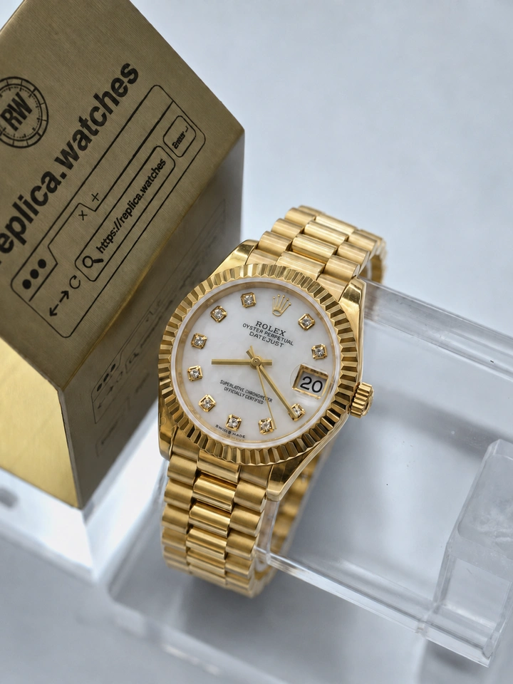 Rolex Ladies Datejust 31 M278278-0010 Super Clone Watch White Mother of Pearl Dial 18K Gold Finish