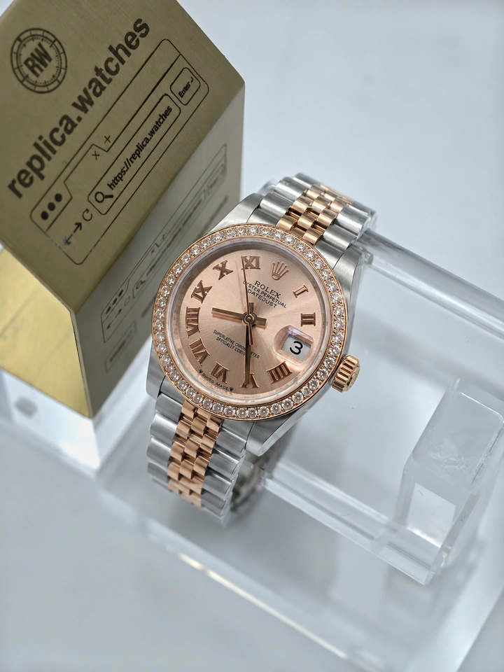 Rolex Lady-Datejust M279381RBR-0025 28mm Rose Gold Roman Dial Super Clone Watch with Clone Cal.2236 Movement