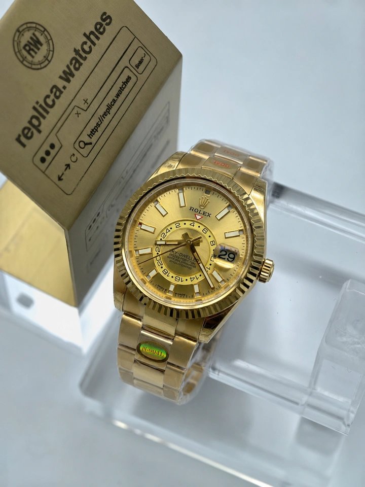 Rolex Sky-Dweller M336938-0001 Clone Watch 42mm Champagne Dial Super Clone Cal.9002 Automatic Yellow Gold Edition