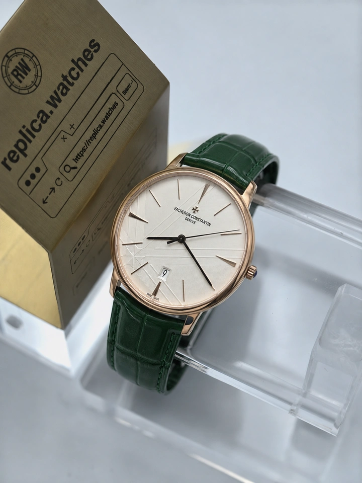 Vacheron Constantin Patrimony 85180/000R-H116 Super Clone Watch 40mm Rose Gold Case Green Leather Strap Clone Cal.2450