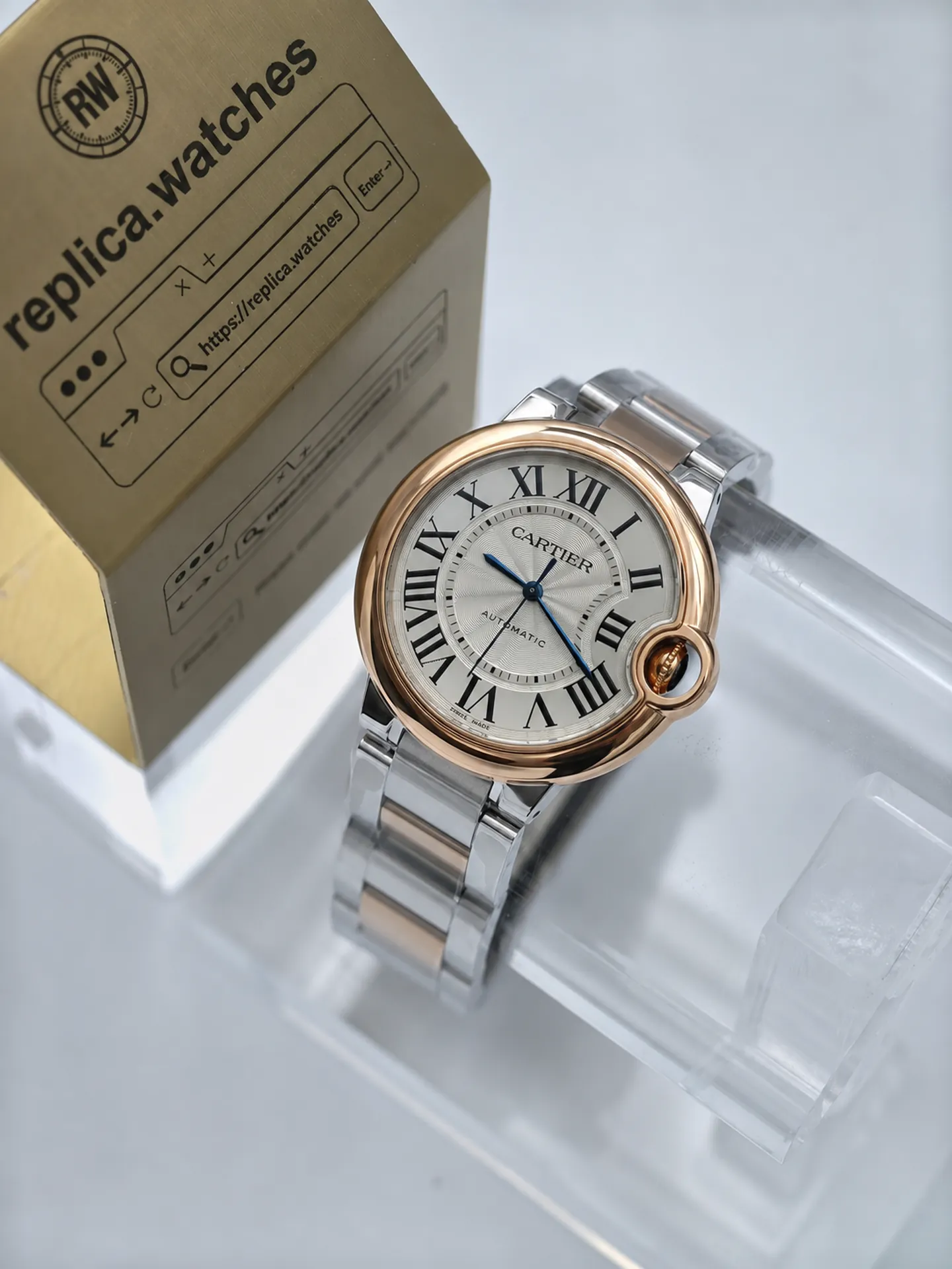 Replica Cartier Ballon Bleu W2BB0023 Silver Dial 33mm Steel Rose Gold Two-Tone Watch