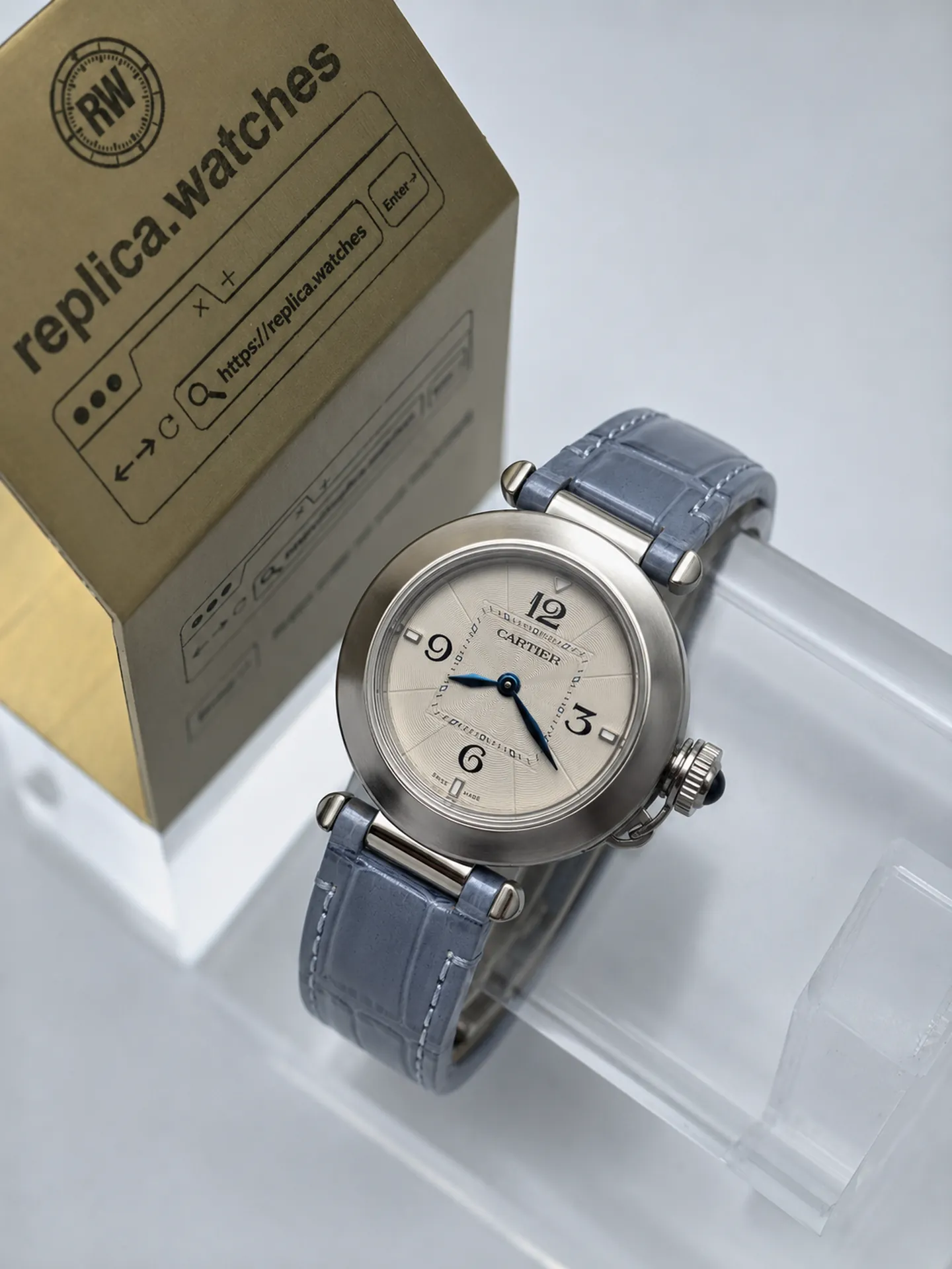 Replica Cartier Pasha WSPA0021 Grey Dial 30mm Steel Blue Strap Watch