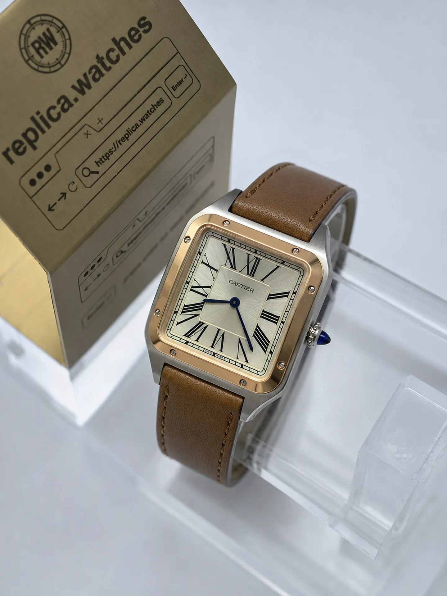 Replica Cartier Santos Dumont W2SA0011 Silver Dial 43.5mm Steel Rose Gold Watch