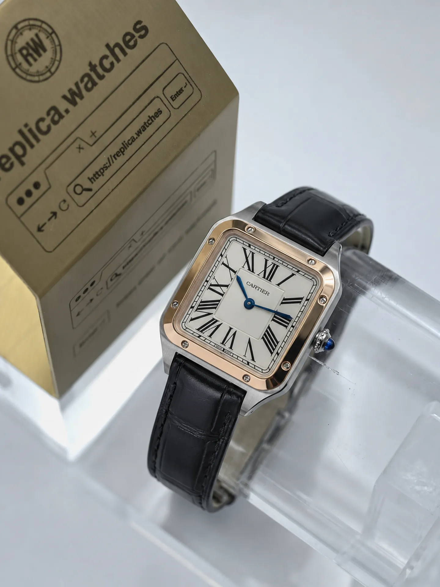Replica Cartier Santos Dumont W2SA0012 Silver Dial 38mm Steel Rose Gold Watch
