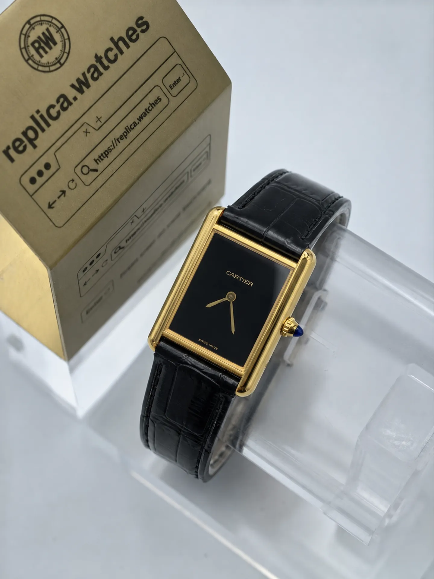 Replica Cartier Tank Louis WGTA0091 Black Dial 33.7mm Yellow Gold Watch