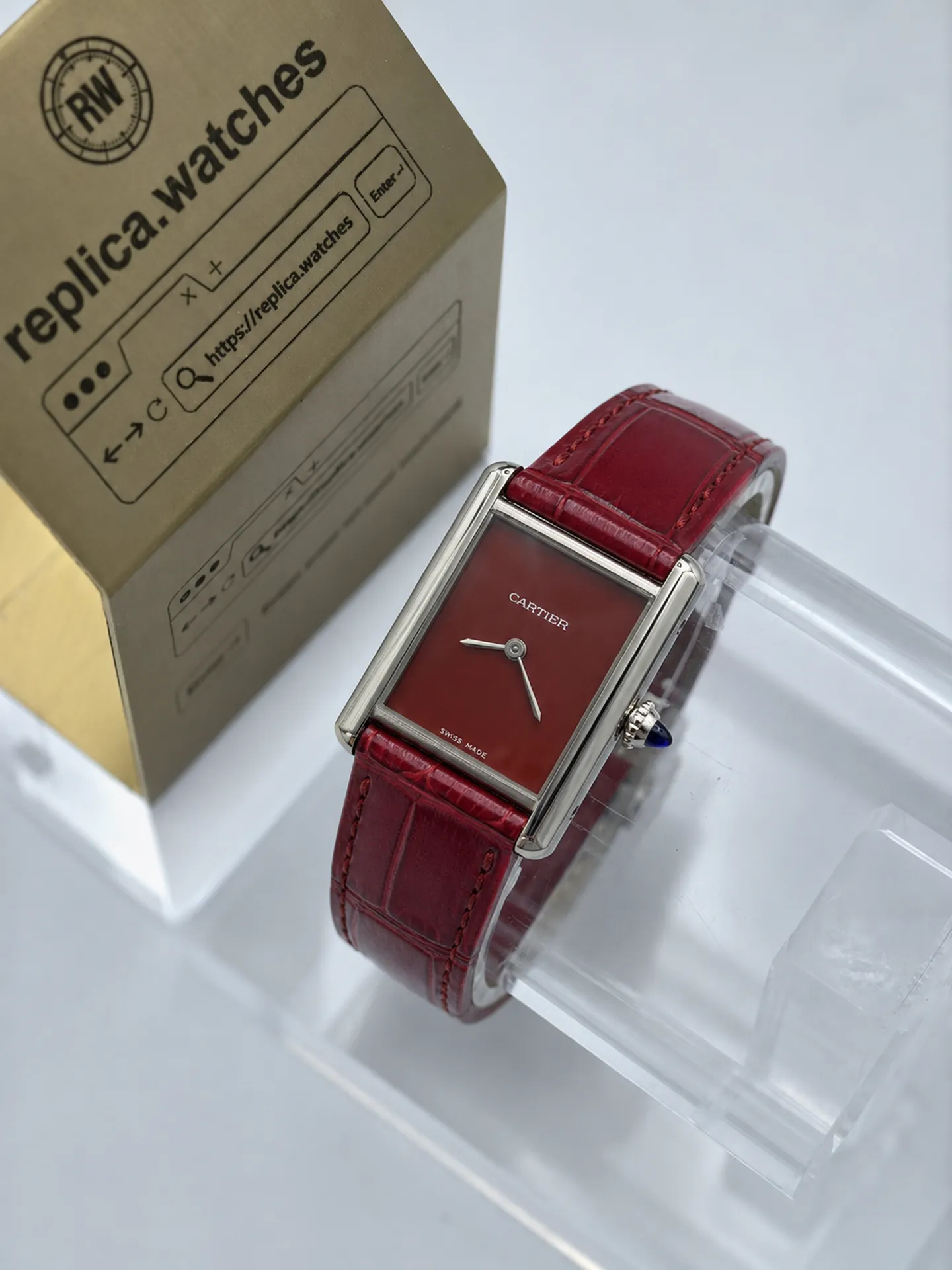 Replica Cartier Tank Must WSTA0054 Burgundy Red Dial 33.7mm Steel Watch