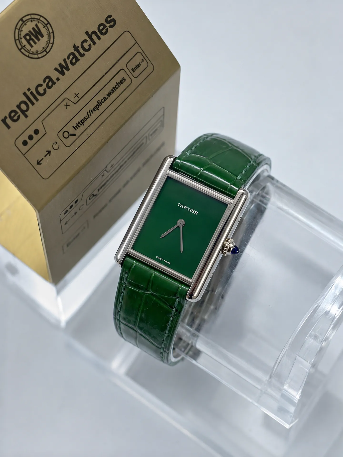 Replica Cartier Tank Must WSTA0115 Green Dial 33.7mm Steel Green Strap Watch