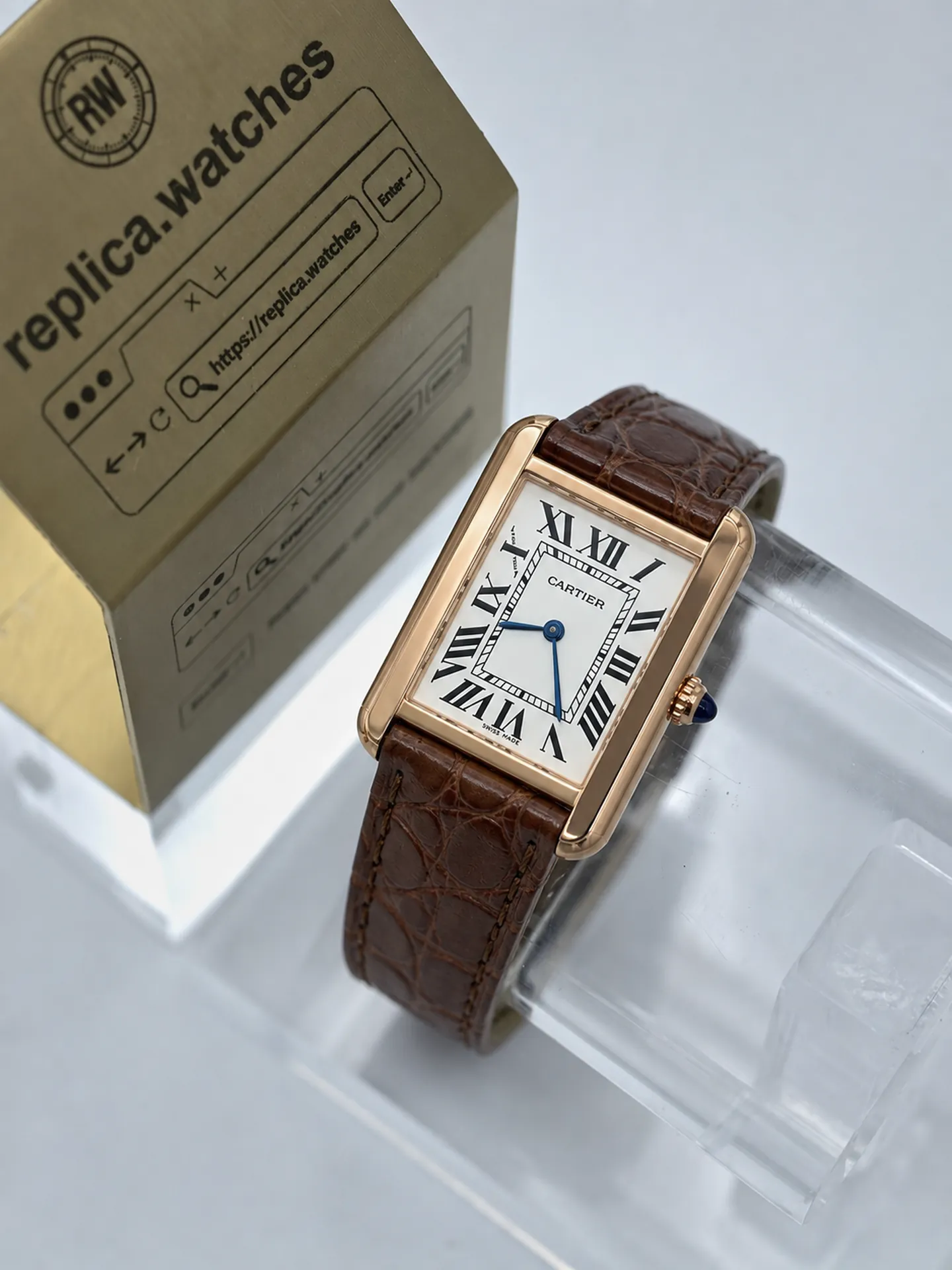 Replica Cartier Tank Solo W5200024 Silver Roman Dial 34.8mm Rose Gold Watch