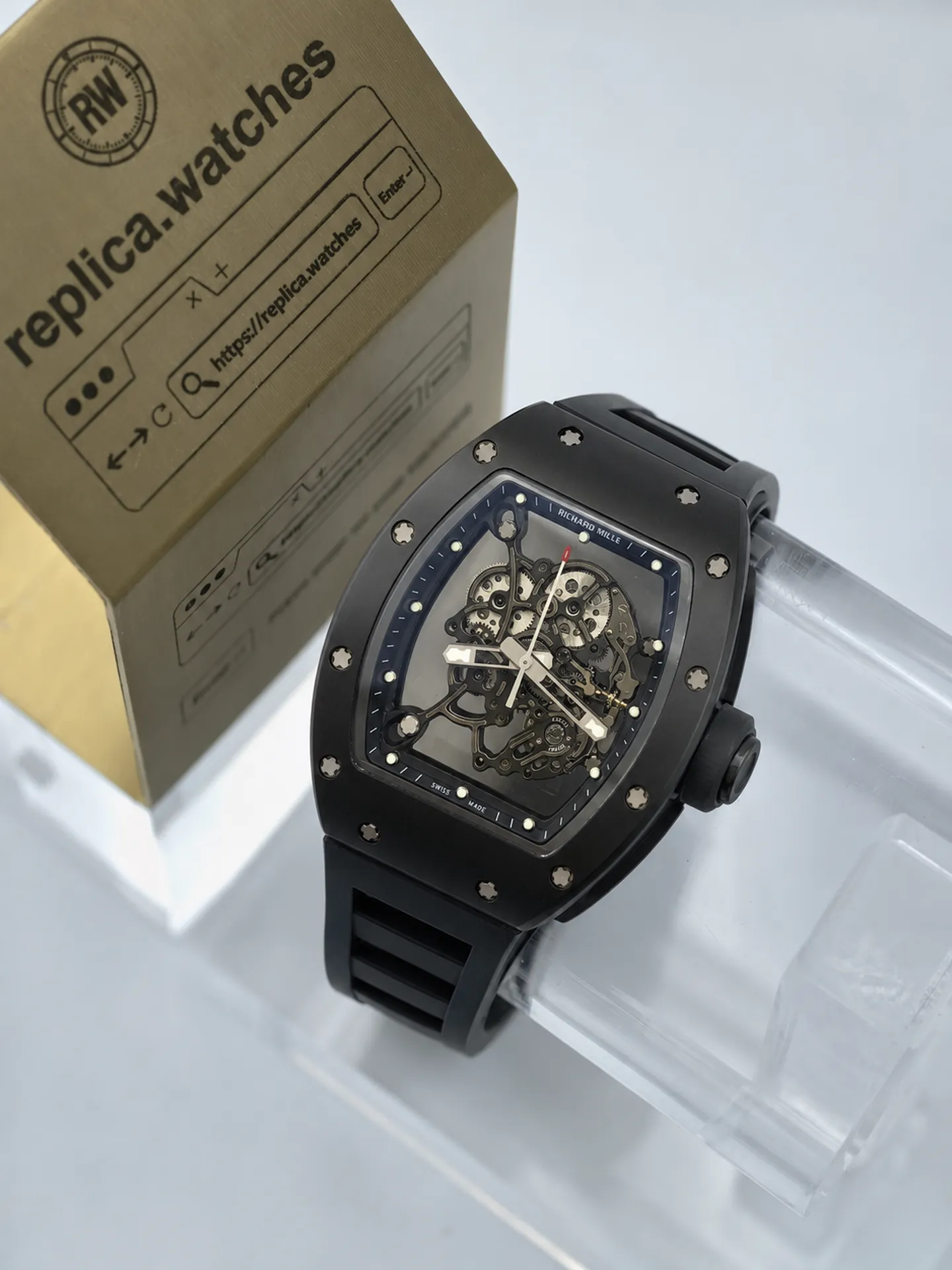 Replica Richard Mille RM 055 Black Ceramic Skeleton 42.7mm Watch