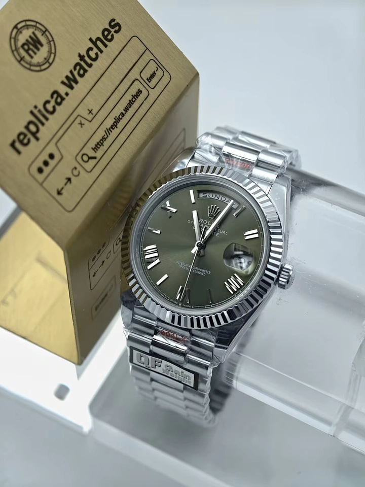Replica Rolex Day-Date M228239-0033 Olive Green Dial 40mm White Gold Weighted Watch