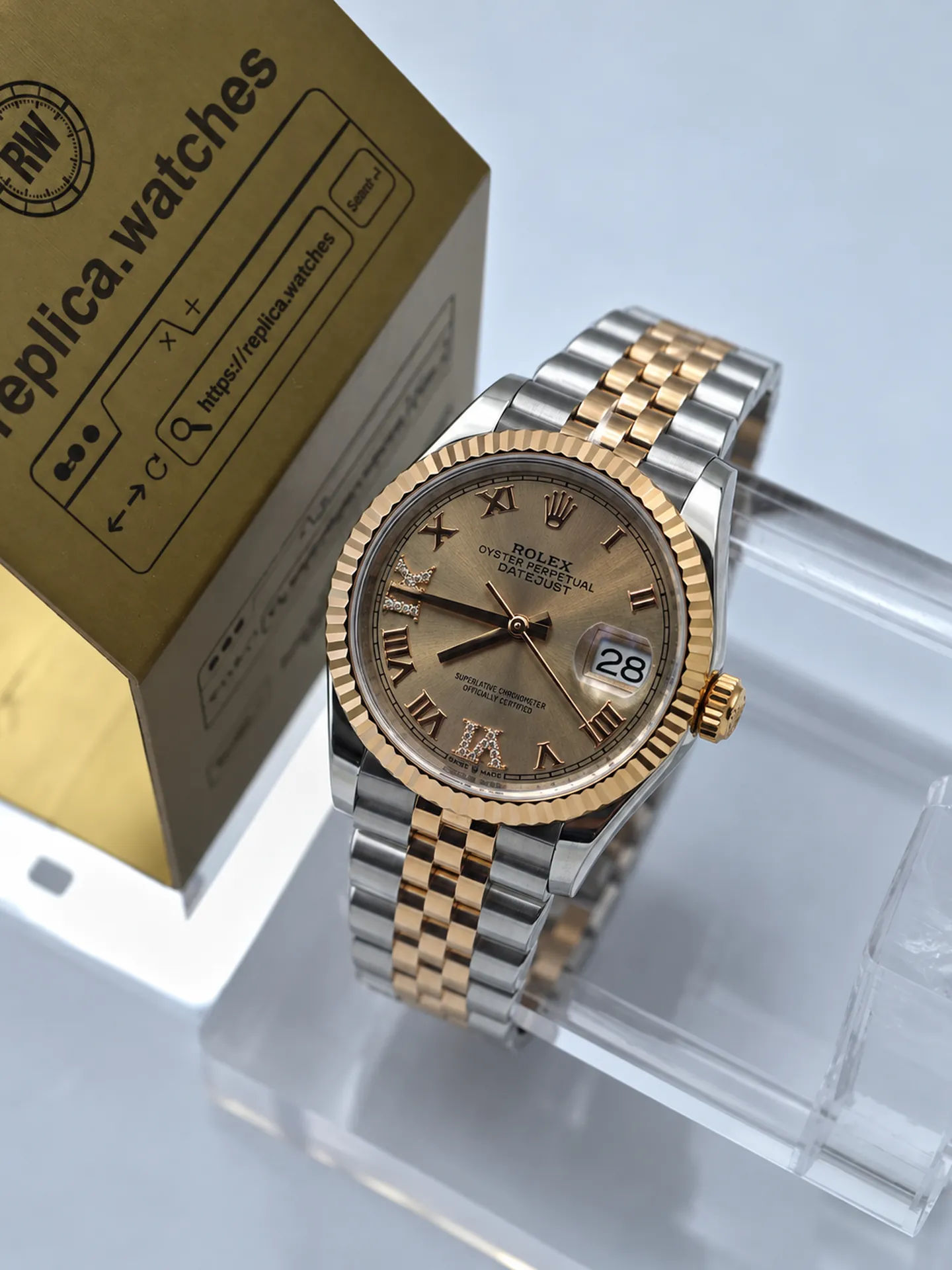 Replica Rolex Datejust 36 M126231-0027 Rose Gold Roman Diamond Dial 36mm Everose Gold Jubilee Watch