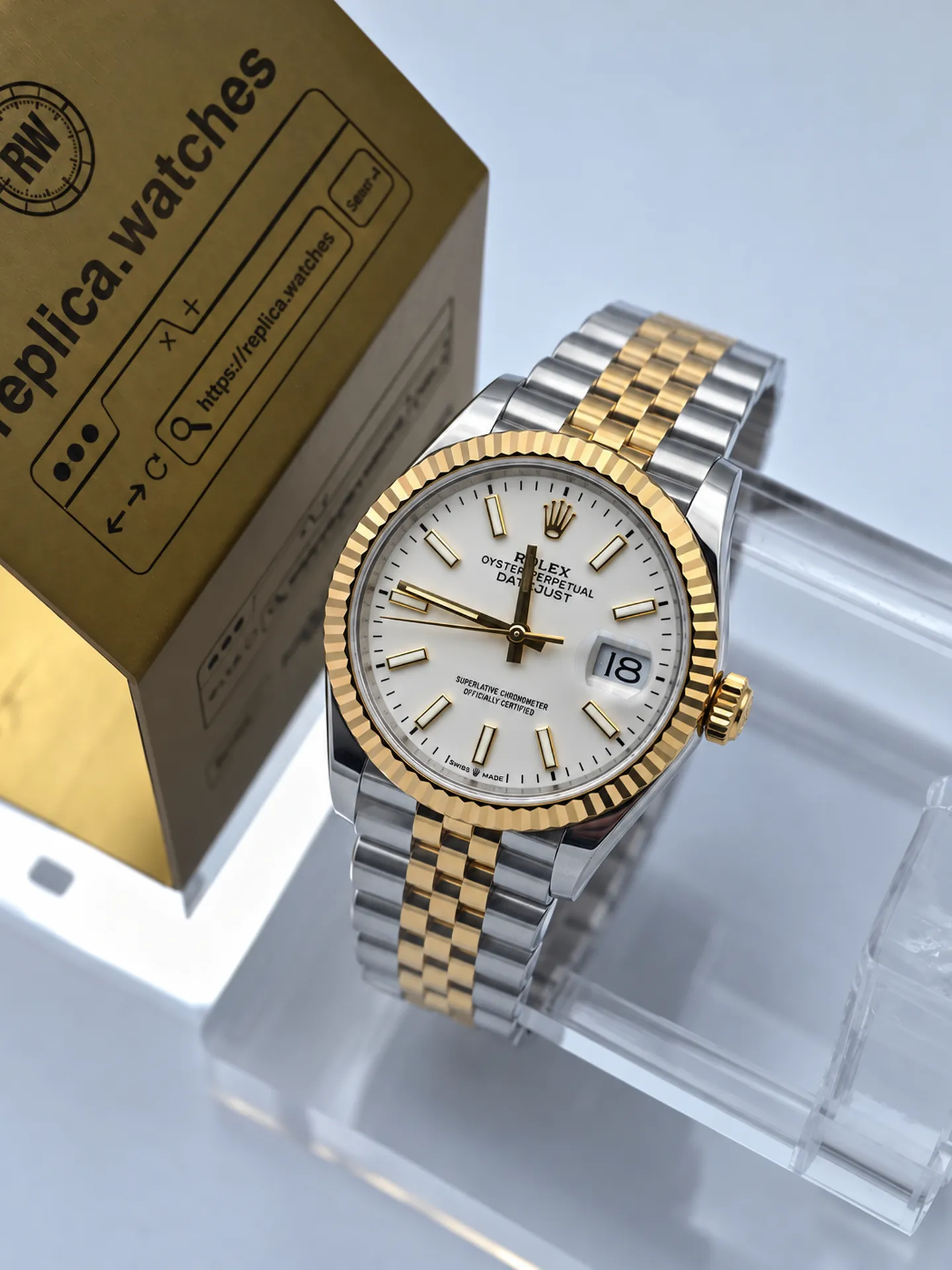 Replica Rolex Datejust 36 M126233-0019 White Dial 36mm Steel Yellow Gold Jubilee Watch