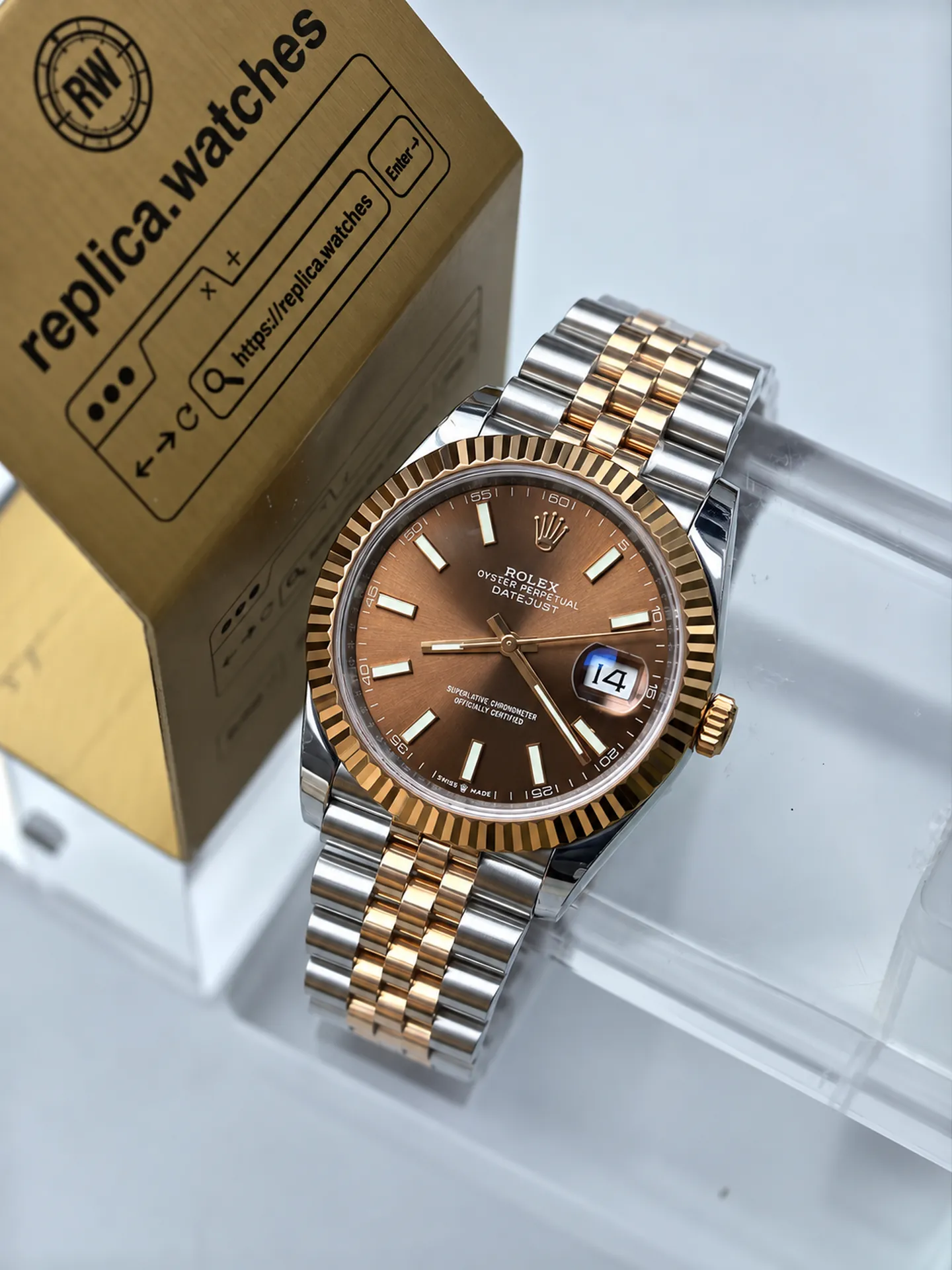 Replica Rolex Datejust M126331-0002 Chocolate Dial 41mm Steel Rose Gold Jubilee 3235 Weighted Watch