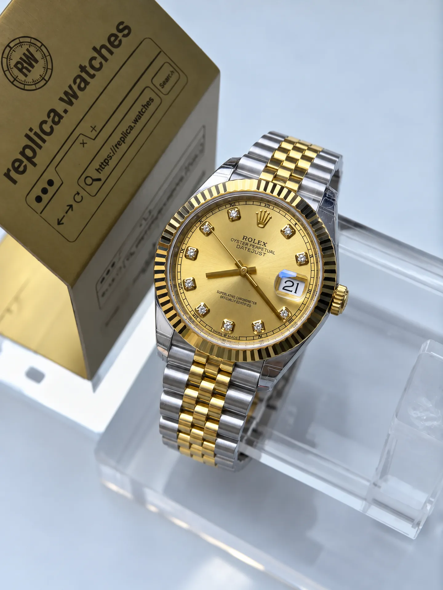 Replica Rolex Datejust M126333-0012 Champagne Diamond Dial 41mm Steel Gold Jubilee 3235 Weighted Watch
