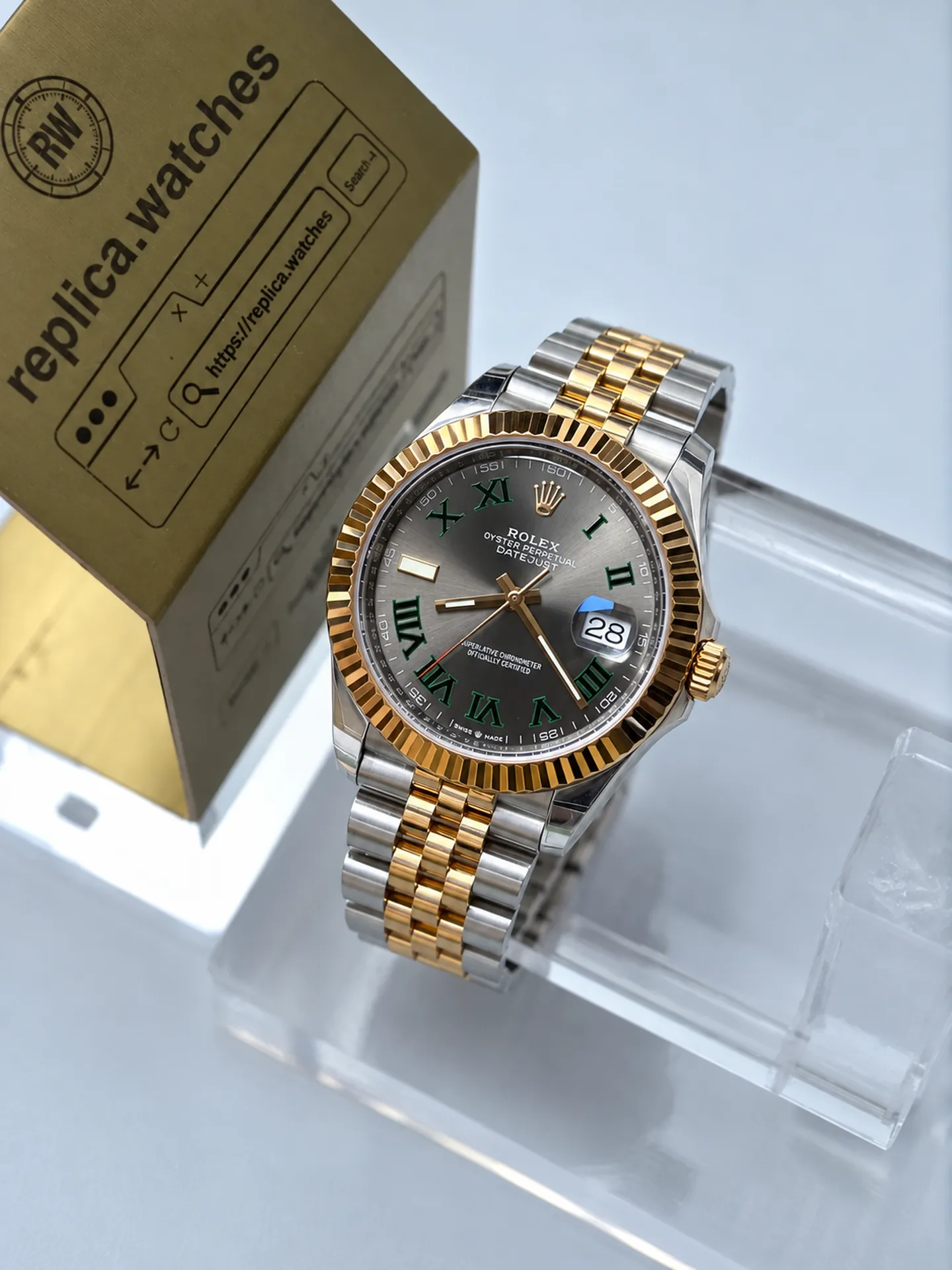 Replica Rolex Datejust M126333-0020 Wimbledon Dial 41mm Steel Gold Jubilee 3235 Weighted Watch