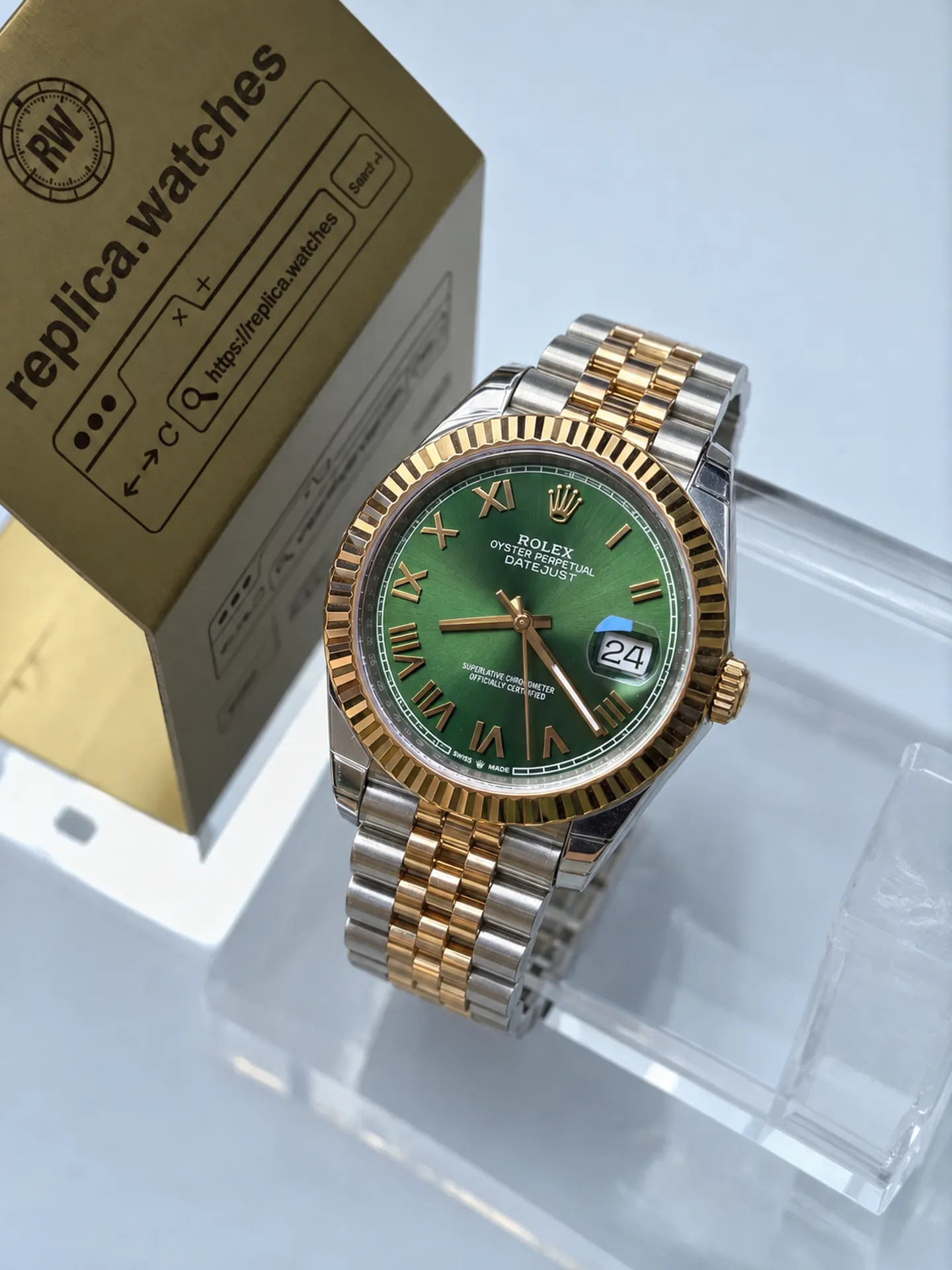 Replica Rolex Datejust M126333-0024 Olive Green Roman Dial 41mm Steel Gold Jubilee 3235 Weighted Watch
