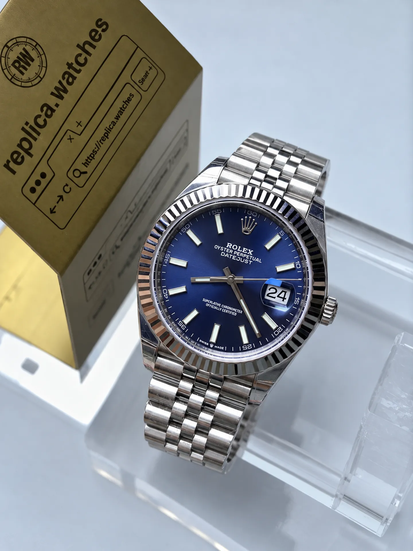 Replica Rolex Datejust M126334-0002 Bright Blue Dial 41mm Jubilee 3235 Weighted Watch