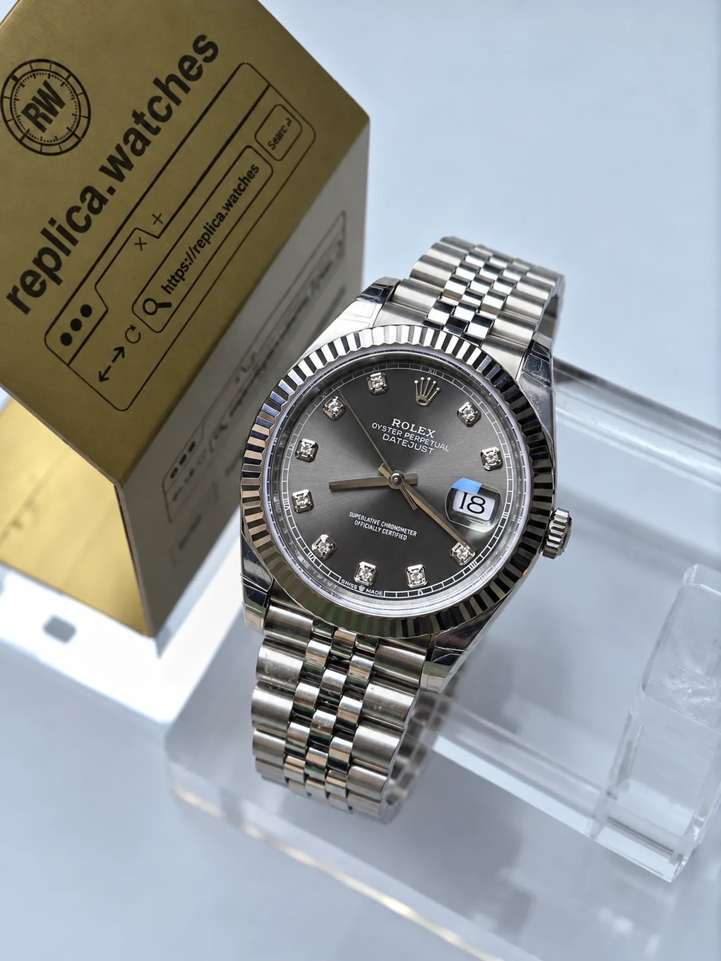 Replica Rolex Datejust M126334-0006 Slate Grey Diamond Dial 41mm Jubilee 3235 Weighted Watch