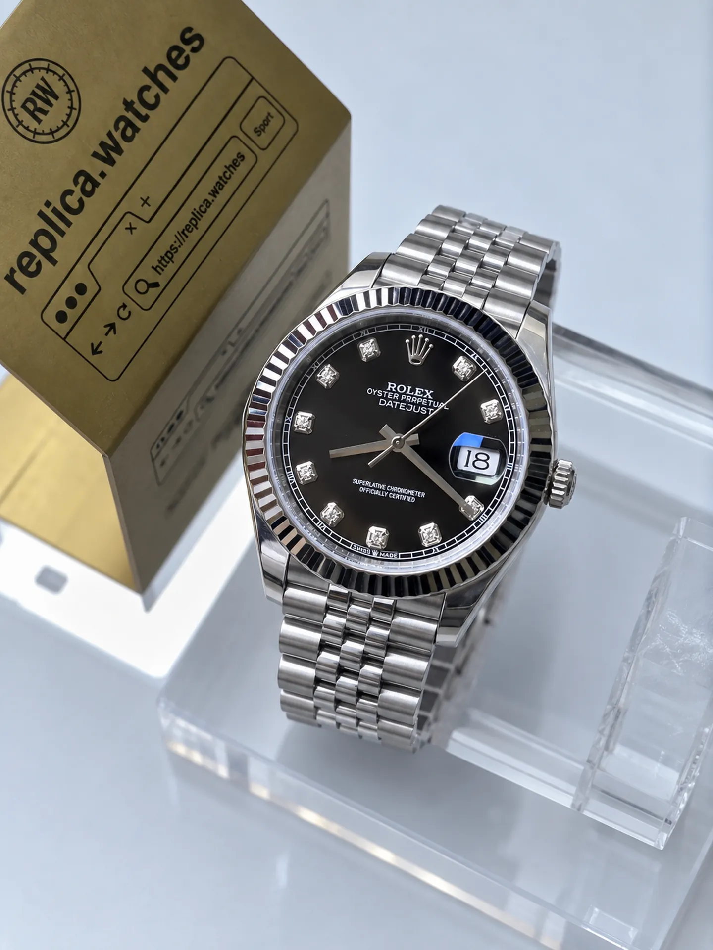 Replica Rolex Datejust M126334-0012 Black Diamond Dial 41mm Steel Jubilee 3235 Weighted Watch