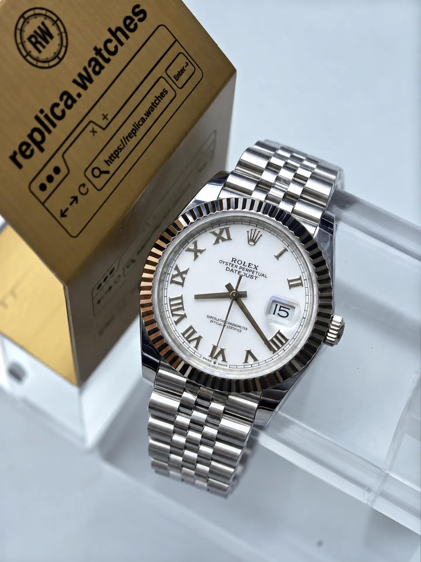 Replica Rolex Datejust M126334-0024 White Roman Dial 41mm Steel Jubilee 3235 Watch