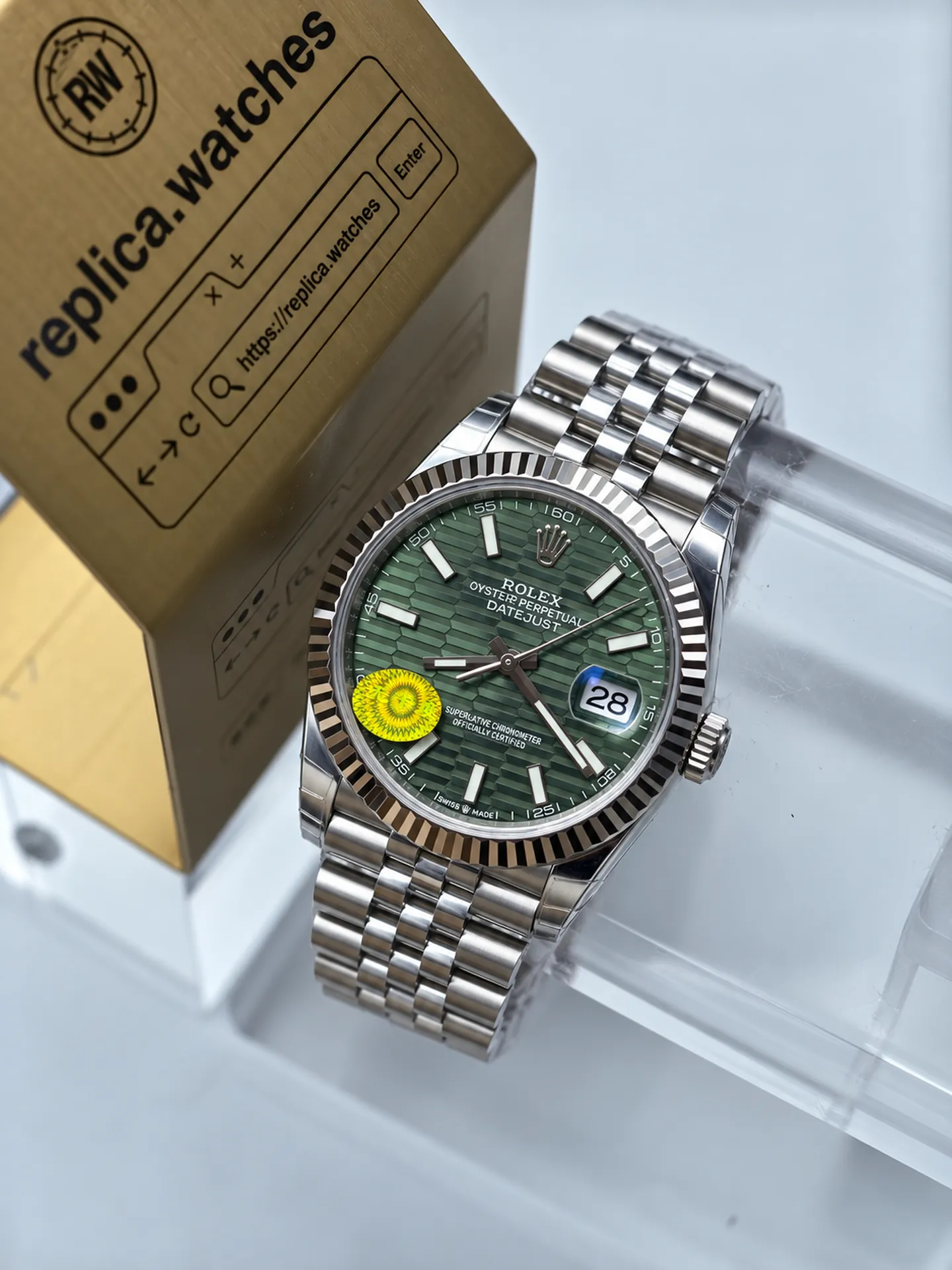 Replica Rolex Datejust M126334-0030 Mint Green Motif Dial 41mm Steel Jubilee 3235 Free Sprung Watch